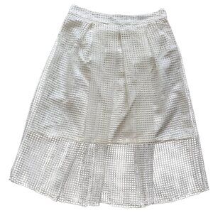 Who What Wear White Mesh Overlay Midi Skirt Polyester Shell & Lining Size 6